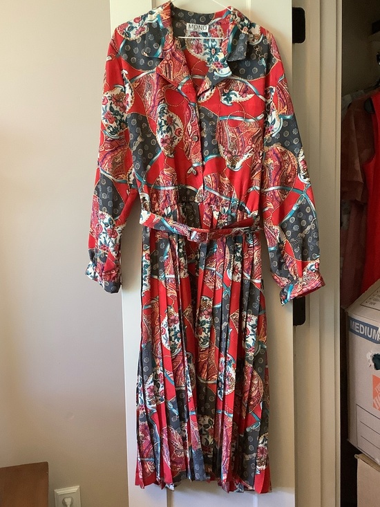 Mono New York Dresses & Skirts - Vintage Retro Mono New York Red Paisley Long-Sleeve Midi Shirt Dress